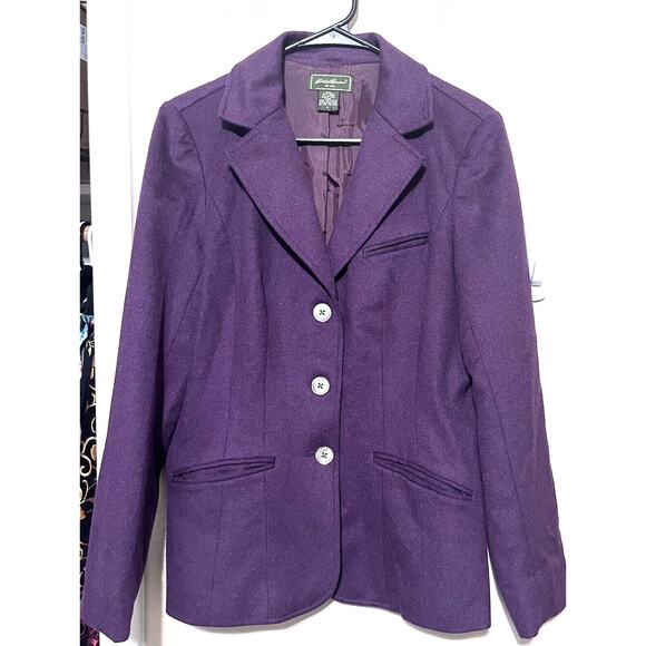 Eddie Bauer Blazer Womens M Purple Wool Angora Classic Career Office - Picture 1 of 6